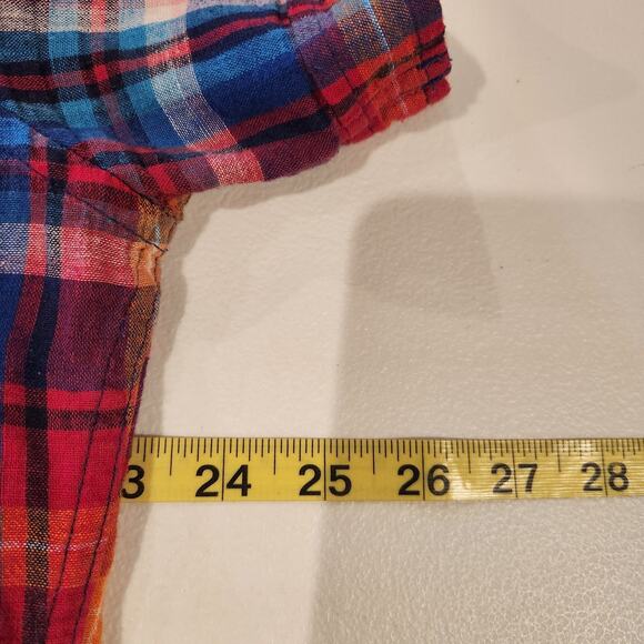 Tommy Hilfiger Mens Linen Red Blue Plaid Custom Fit Button Up Shirt Size Large - Picture 7 of 10